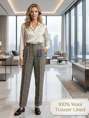NWT Chelsea Cambell Women 8 Classic Trouser 100% Wool Plaid 2-Pocket Lined Luxur